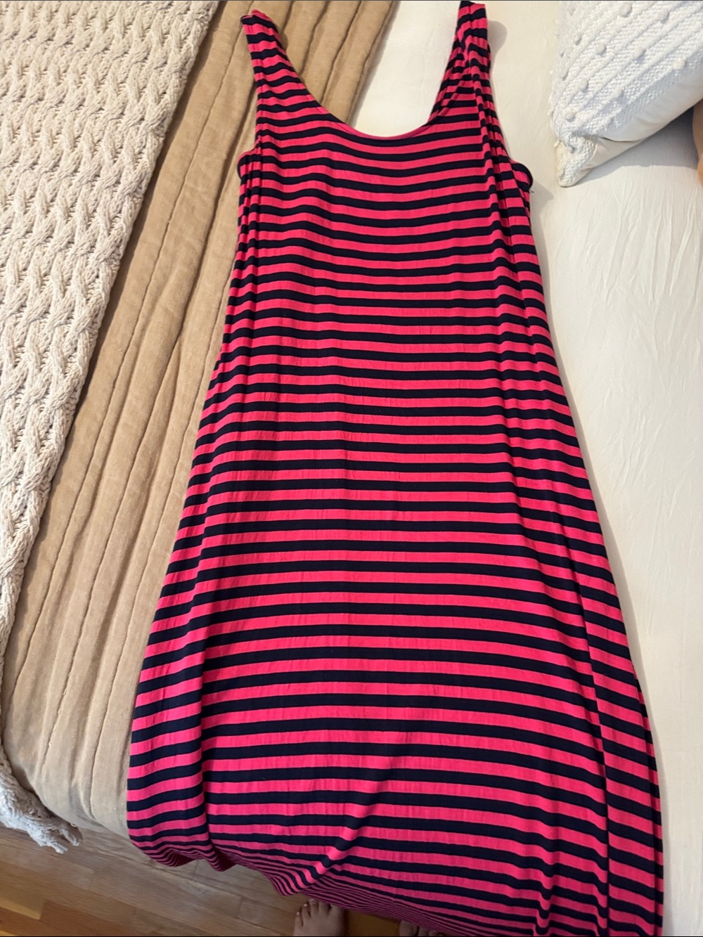 Pink and Navy Striped Maxi Dress